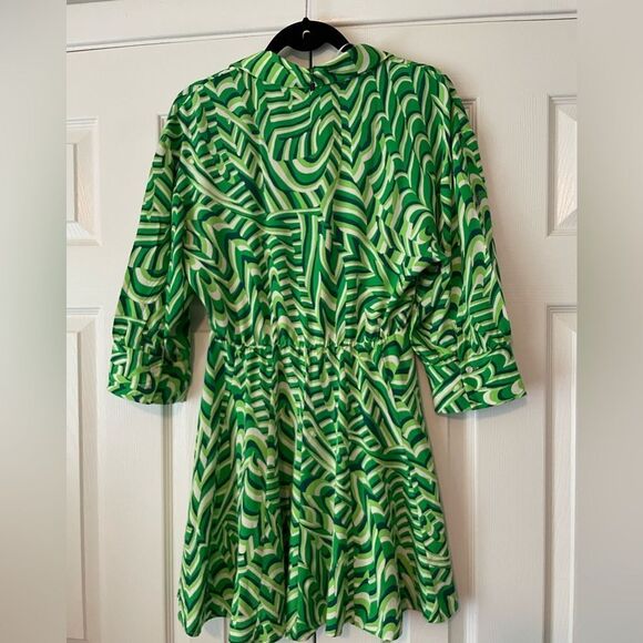 Zara Retro Vibes Green Print Dress Size Medium - Picture 4 of 12